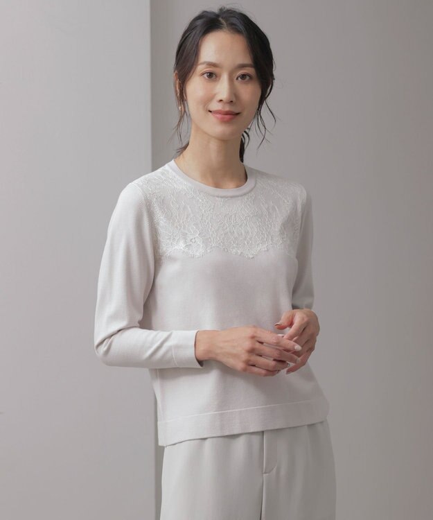 J.PRESS LADIES 【洗える】DÉCOR レース ニット ライトベージュ系