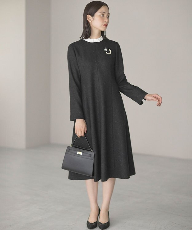 組曲 【2WAY】ラメフラノ フリル襟ワンピース ブラック系