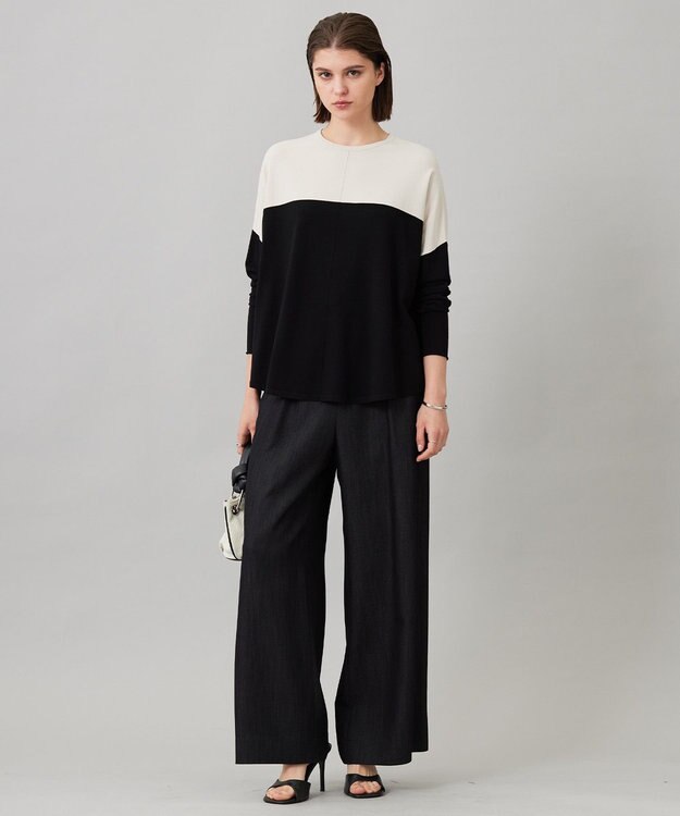 ICB 【洗える】 ドレープスラブデニム ワイドパンツ ブラック系