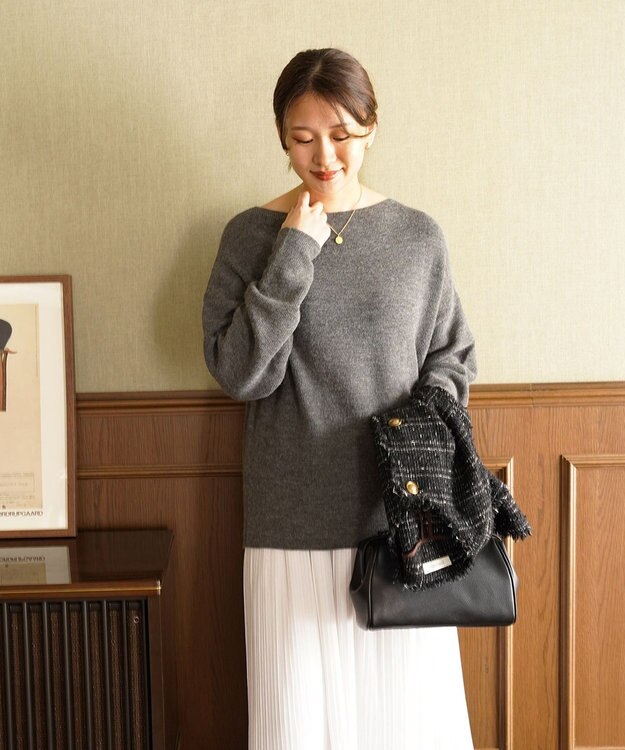 TOQUE 〈大草直子さんアドバイザー〉ベビーアルパカ ミドルゲージ モックネックニット チャコールグレー