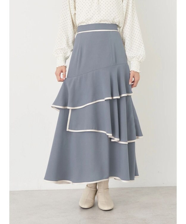 earth music&ecology パイピングフリルティアードスカート Gray