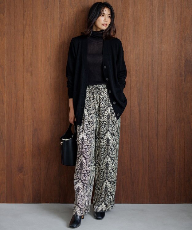 23区 L 【洗える】フレンチペイズリーサテン ワイドパンツ ブラック系5
