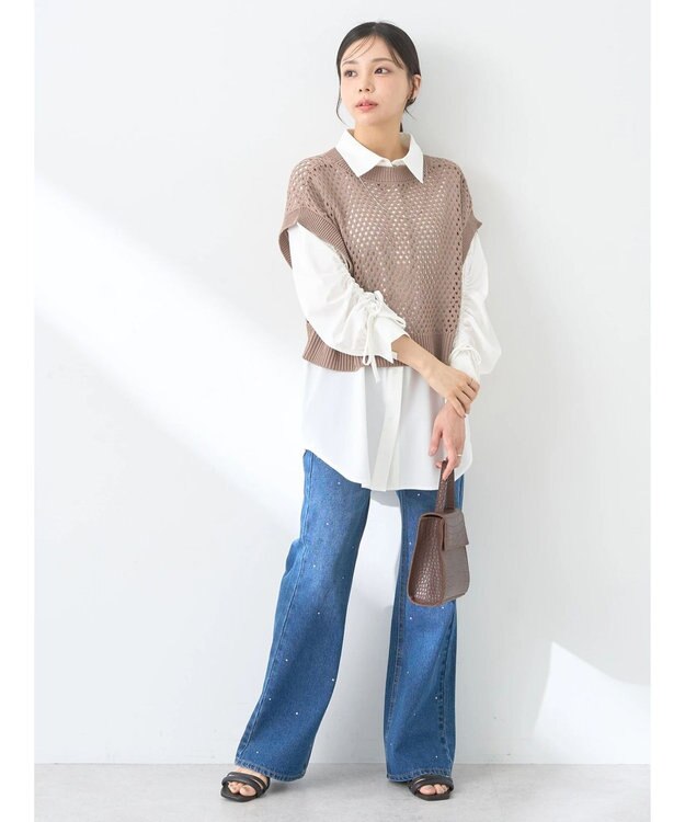 earth music&ecology ＳＥＴ２点メッシュベスト＋シャツ Mocha