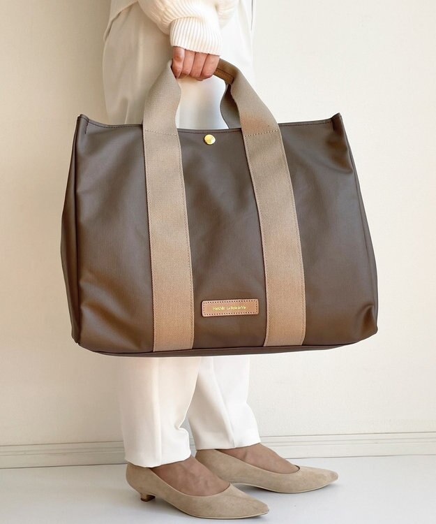 Hekhèr Le Style de Vie 【日本製 / A4サイズ対応 / 2WAY】PUコートコットンキャンバス トートバッグ large グレージュ