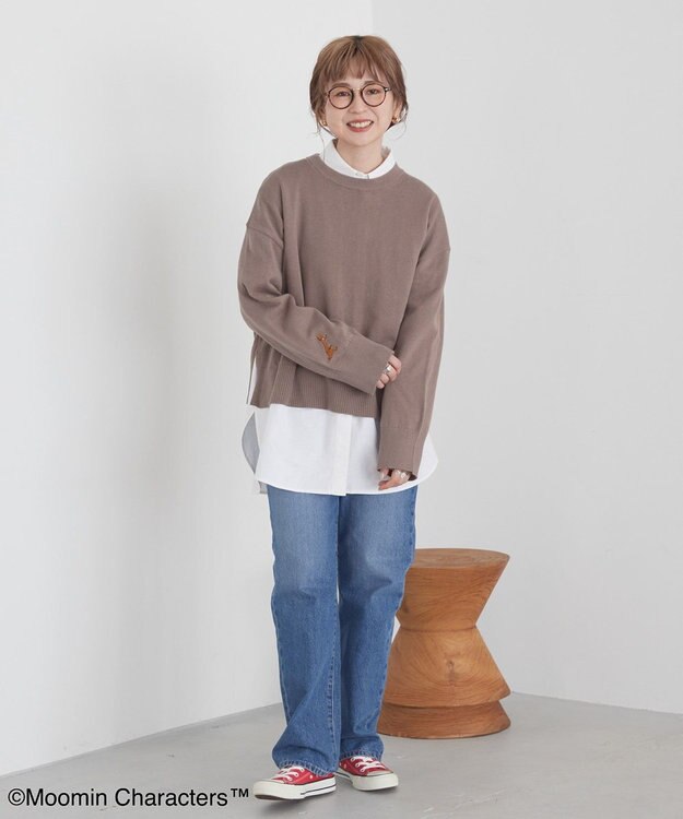 AMERICAN HOLIC Moomin 袖刺繍ニットプルオーバー Mocha