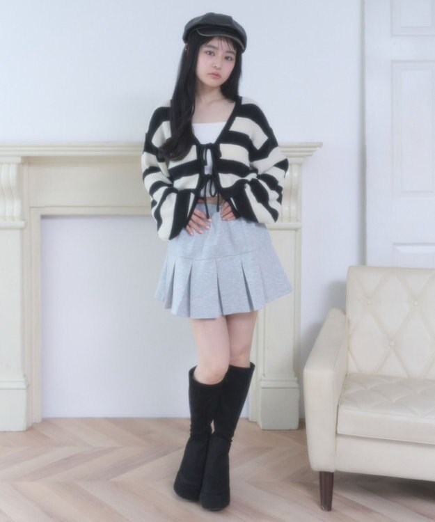 WEGO リボンカーディガン ブラックボーダー