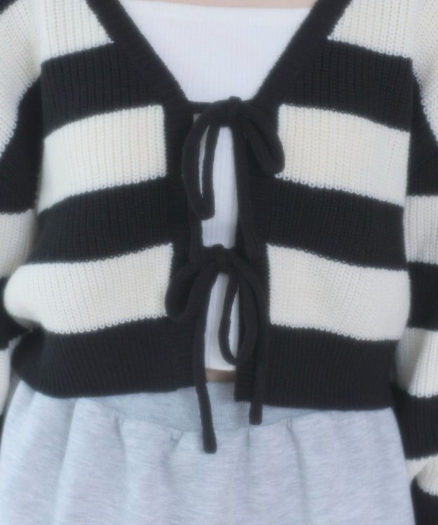 WEGO リボンカーディガン ブラックボーダー