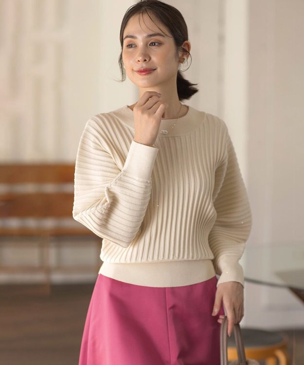 組曲 【手洗い可】ELENAスパンコールドルマン ニット アイボリー系