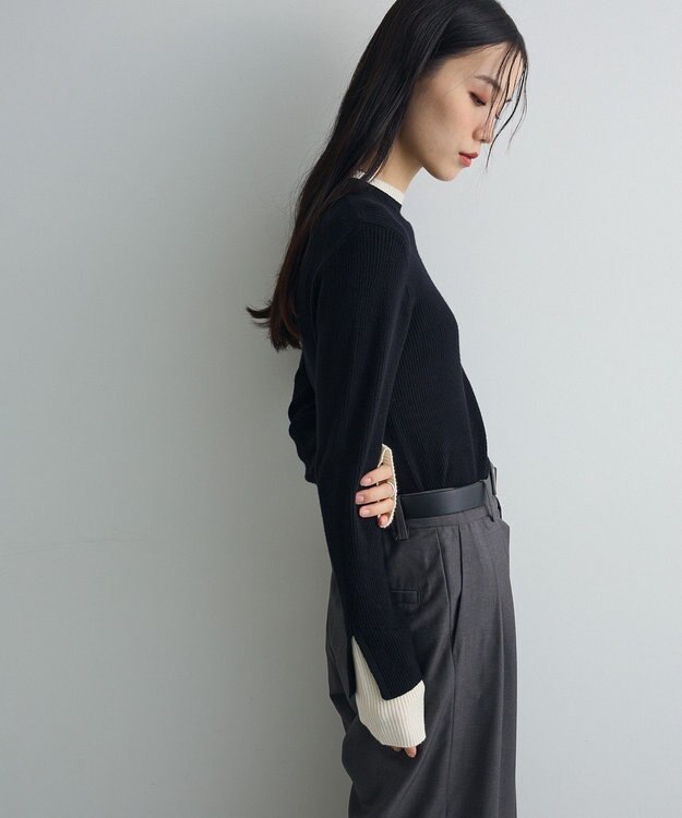 Green Parks ダブルカフスモックネック配色ニット Brown