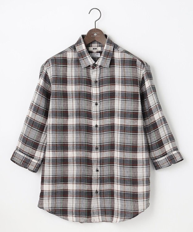 JOSEPH ABBOUD 【キングサイズ・アルビニリネン】チェック七分袖シャツ グレー系4