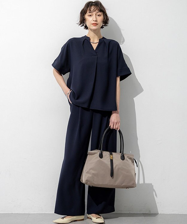 23区 S 【WEB&一部店舗限定】ストレッチジョーゼット ワイドパンツ ネイビー系