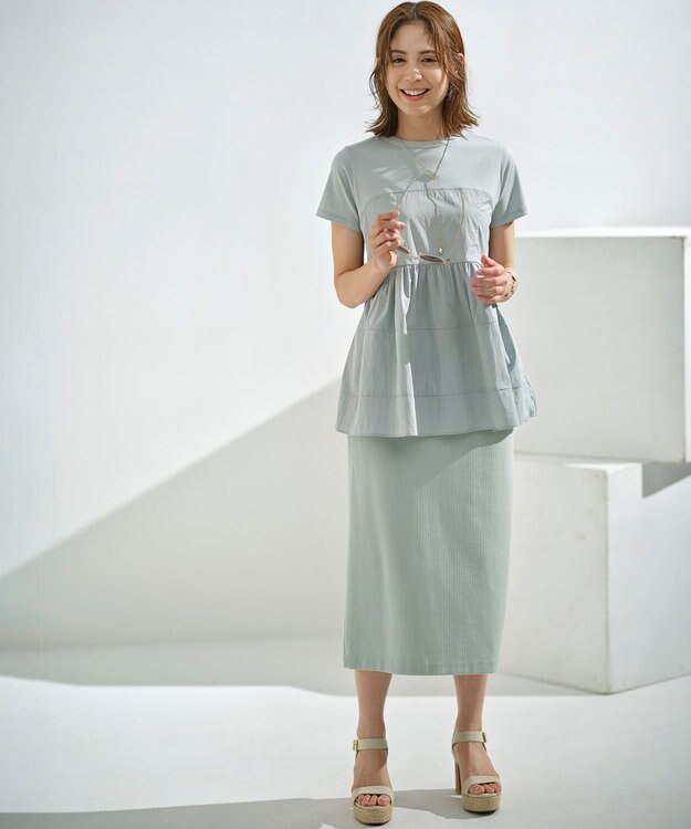 組曲 S 【WEB限定】ストライプジャガード タイトスカート クリームミント系