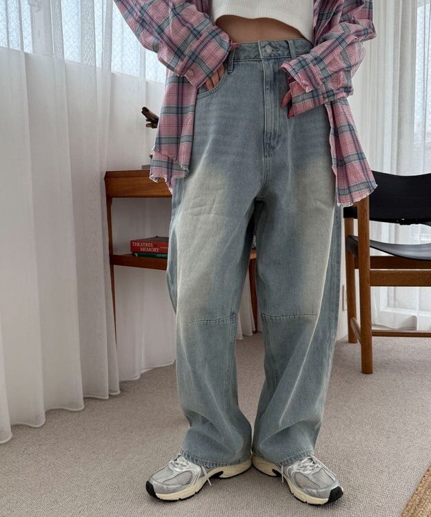 WEGO サマーデニムバレルレッグパンツ デニム淡加工色
