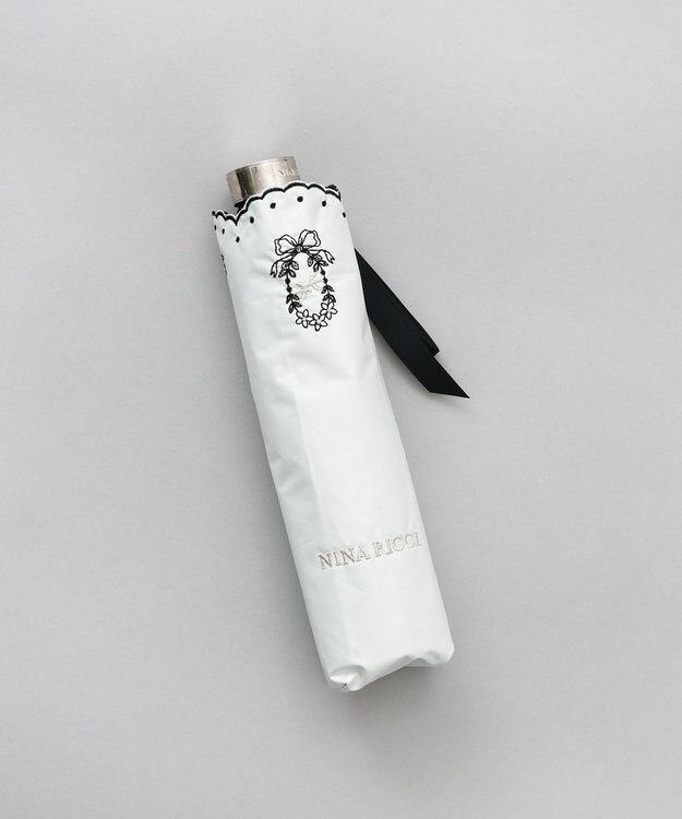 AURORA NINA RICCI（ニナリッチ）花柄刺繍晴雨兼用パラソル（折りたたみ傘） オフホワイト