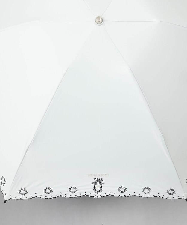 AURORA NINA RICCI（ニナリッチ）花柄刺繍晴雨兼用パラソル（折りたたみ傘） オフホワイト