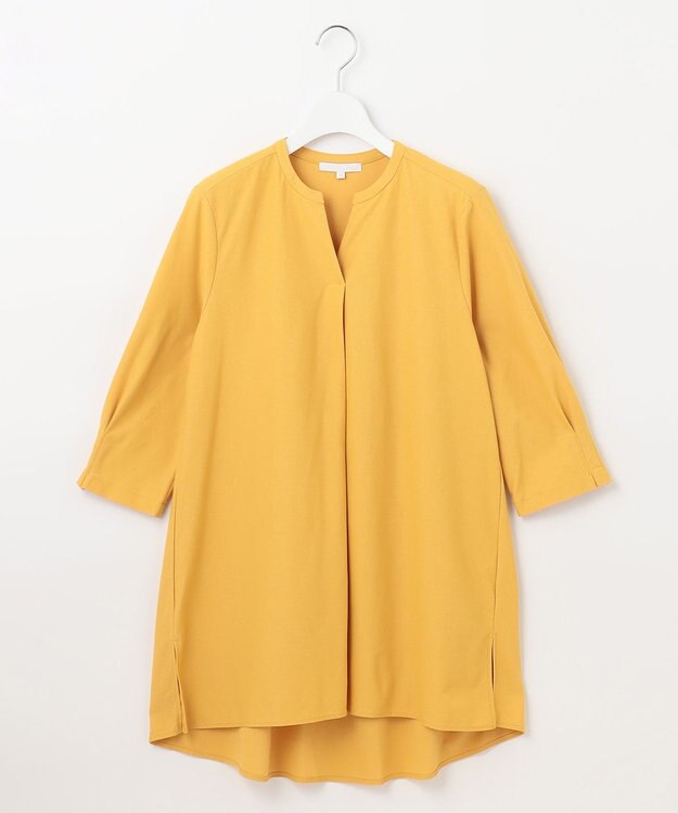 自由区 S 【UVカット・吸水速乾・洗える】ツイストプレーンバンドカラーチュニック丈 カットソー マスタード