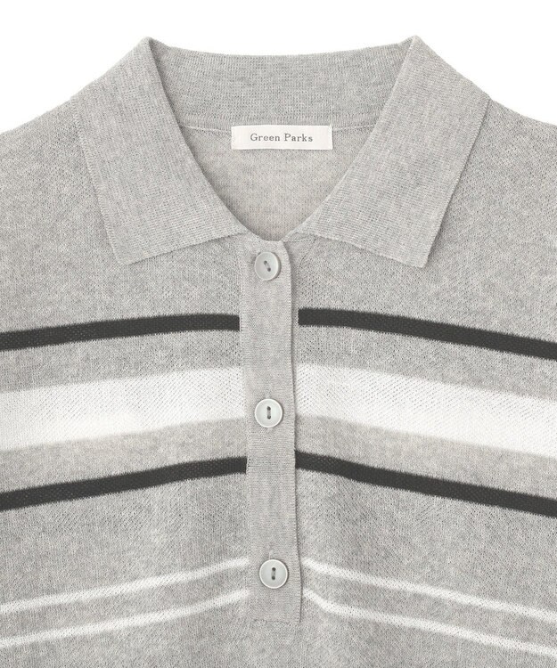 Green Parks 衿付き７分袖ニットプルオーバー Gray Mixture