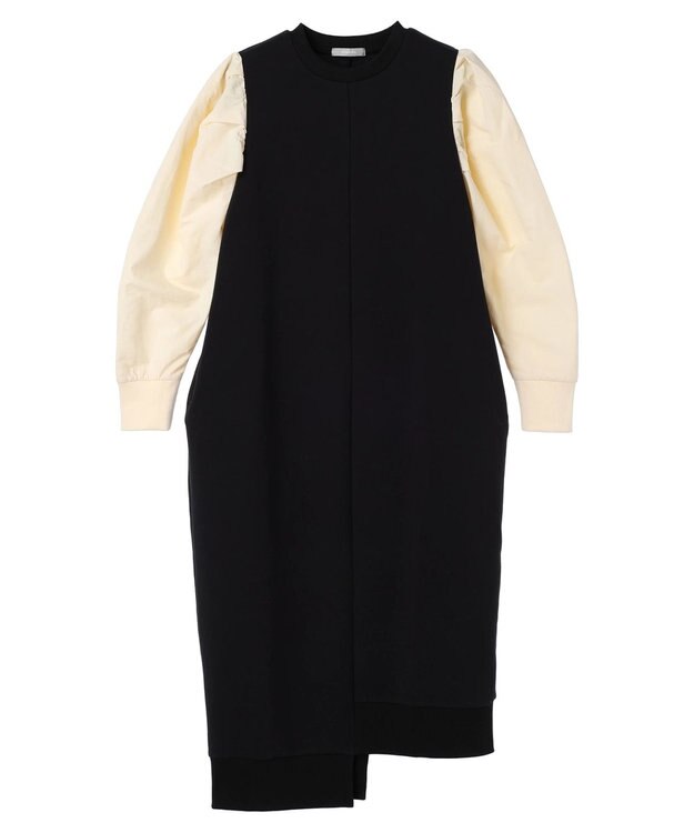 Green Parks armonia. リブ使いコクーンポンチワンピース Black