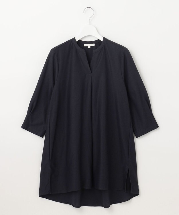 自由区 S 【UVカット・吸水速乾・洗える】ツイストプレーンバンドカラーチュニック丈 カットソー ミッドナイト