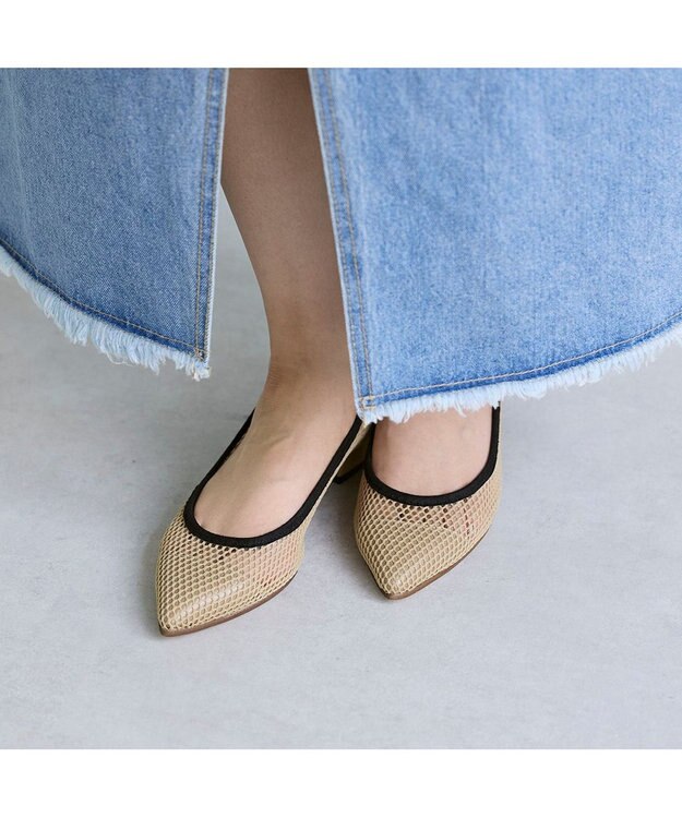 MODE ET JACOMO <carino>ポインテッドトゥメッシュパンプス ベージュ