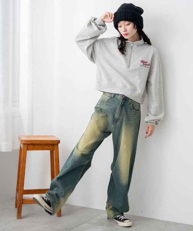 WEGO ハーフジップショートスウェット 柄1