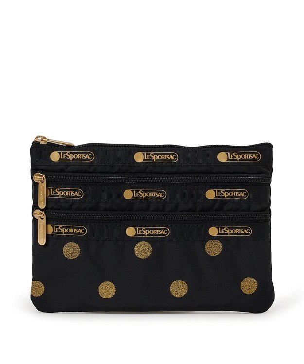 LeSportsac 3ZIP COSMETIC/ゴールドグリッタードッツ ゴールドグリッタードッツ
