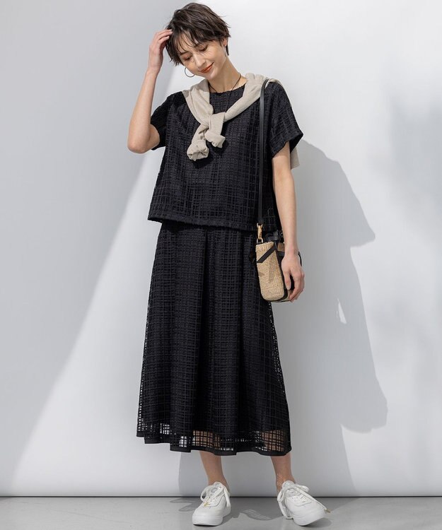 23区 【洗える】Broche チェックレース スカート ブラック系