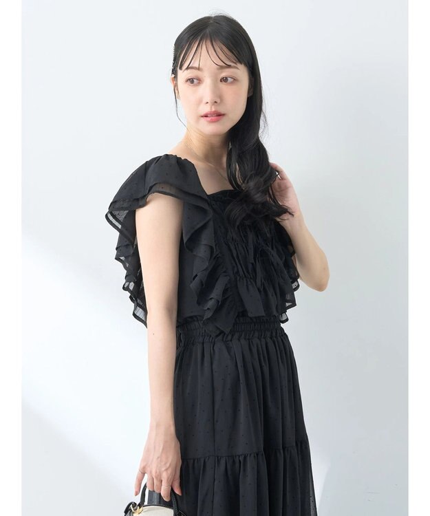 earth music&ecology フロッキードットフリルビスチェ Black