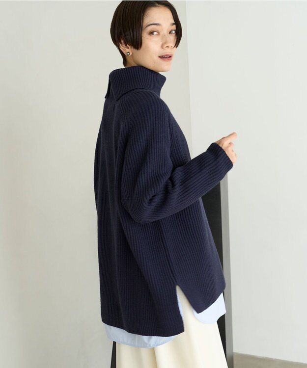 UNFILO あぜ編みオフタートルニット ネイビー