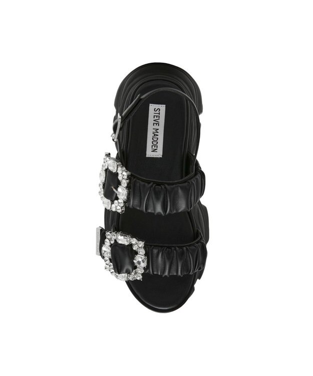 STEVE MADDEN VOLTAIRE ビジューバックル厚底サンダル ブラックブラック