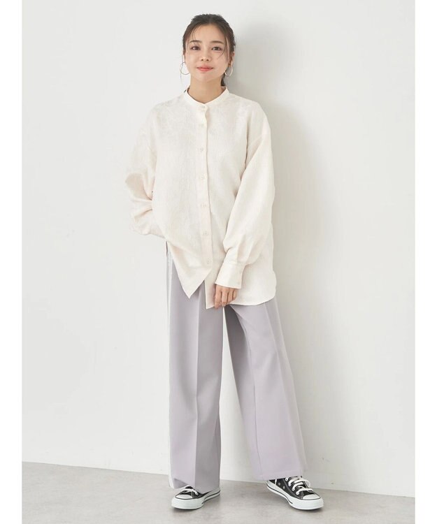 earth music&ecology フラワージャガードシャツ Ivory