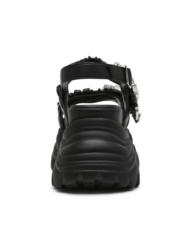 STEVE MADDEN VOLTAIRE ビジューバックル厚底サンダル ブラックブラック