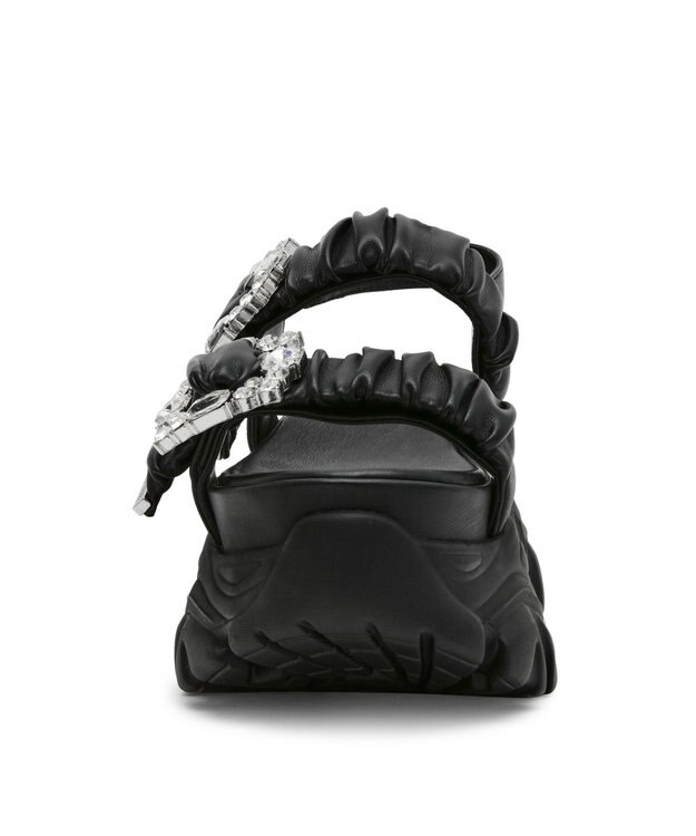 STEVE MADDEN VOLTAIRE ビジューバックル厚底サンダル ブラックブラック