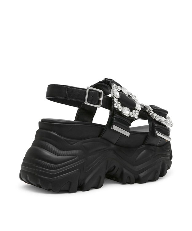 STEVE MADDEN VOLTAIRE ビジューバックル厚底サンダル ブラックブラック