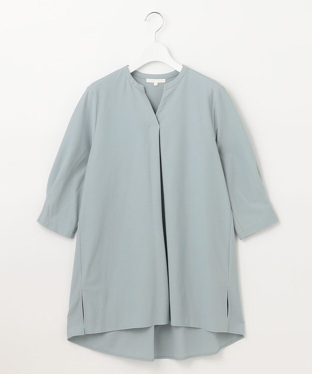 自由区 S 【UVカット・吸水速乾・洗える】ツイストプレーンバンドカラーチュニック丈 カットソー グレイッシュミント