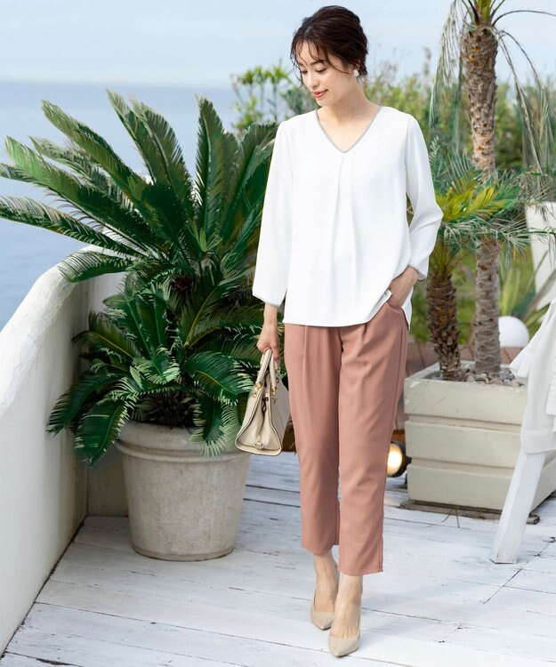 Tiaclasse 【洗える】幅広く活躍が期待できるドロストパンツ モーヴピンク