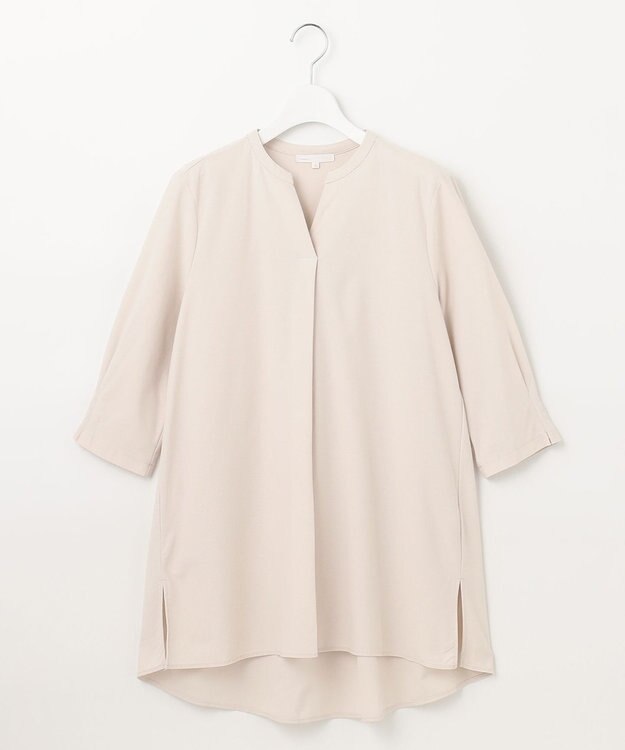 自由区 S 【UVカット・吸水速乾・洗える】ツイストプレーンバンドカラーチュニック丈 カットソー シャンパンベージュ