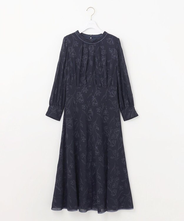 ANY SIS S 【洗える】ラインエンブロイダリー ドレス ネイビー