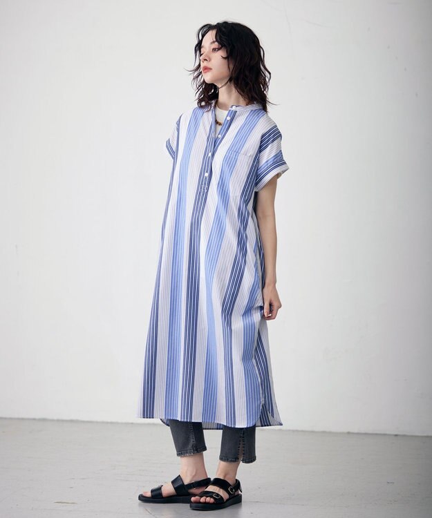 J.PRESS YORK STREET 【WOMEN】ドルマンシャツ ワンピース ブルー系1