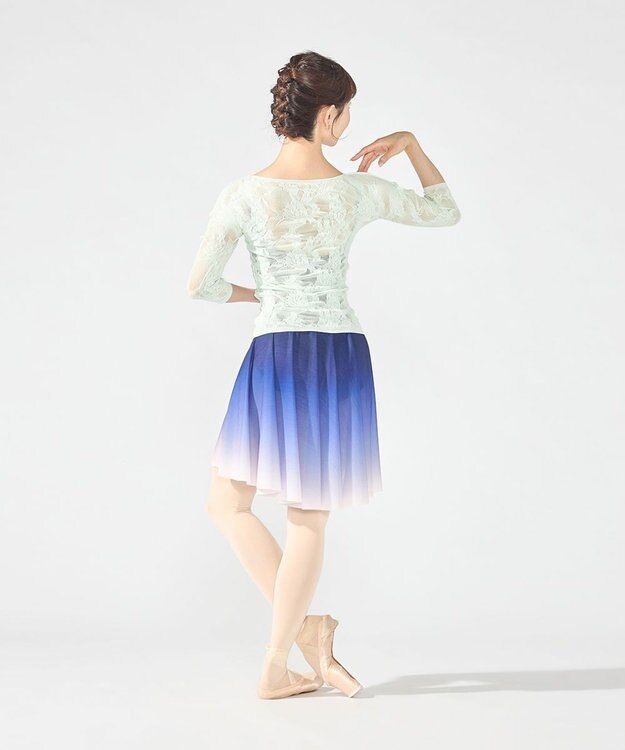 Chacott シアーレースボートネックトップ アクアグリーン