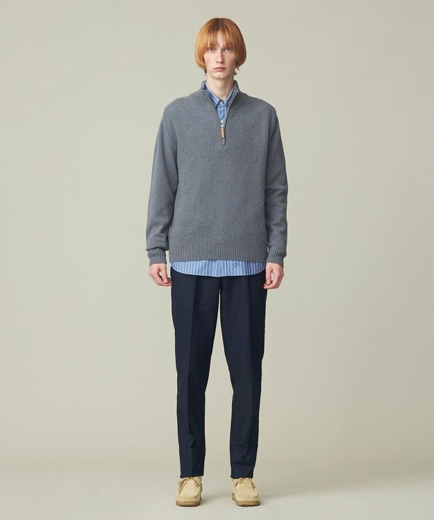 J.PRESS MEN 【Cash Lamb's Wool】畔編みハーフジップ ニット ブルー系