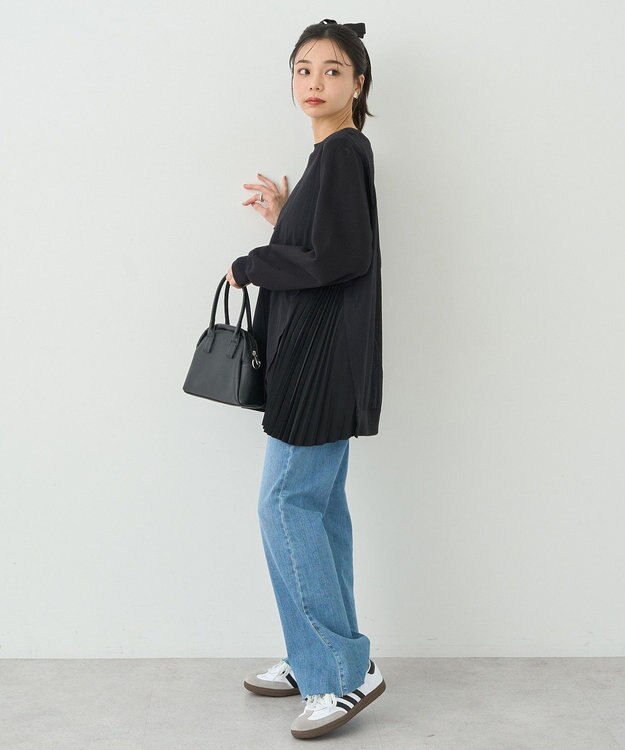 earth music&ecology サイドプリーツ裏起毛プルオーバー Black