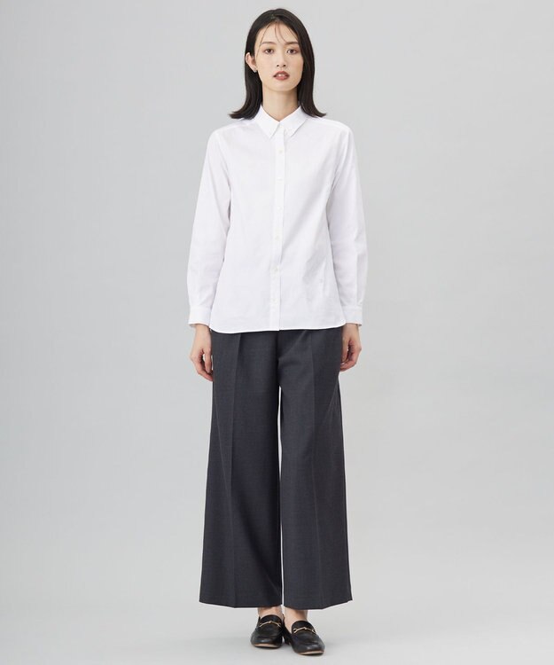 J.PRESS LADIES 【洗える】PINオックス ボタンダウン シャツ ホワイト系