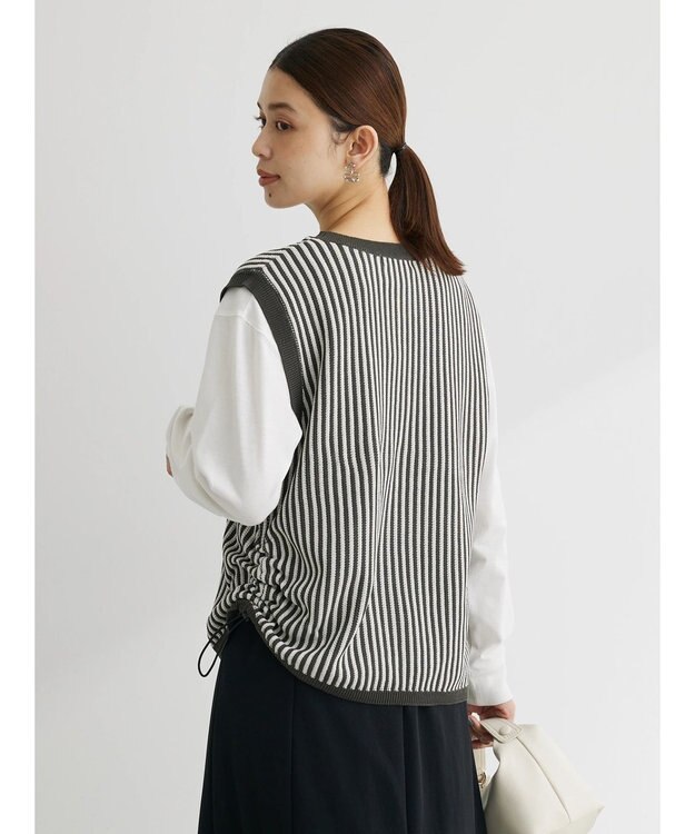 Green Parks ストライプドロストベスト Charcoal Gray