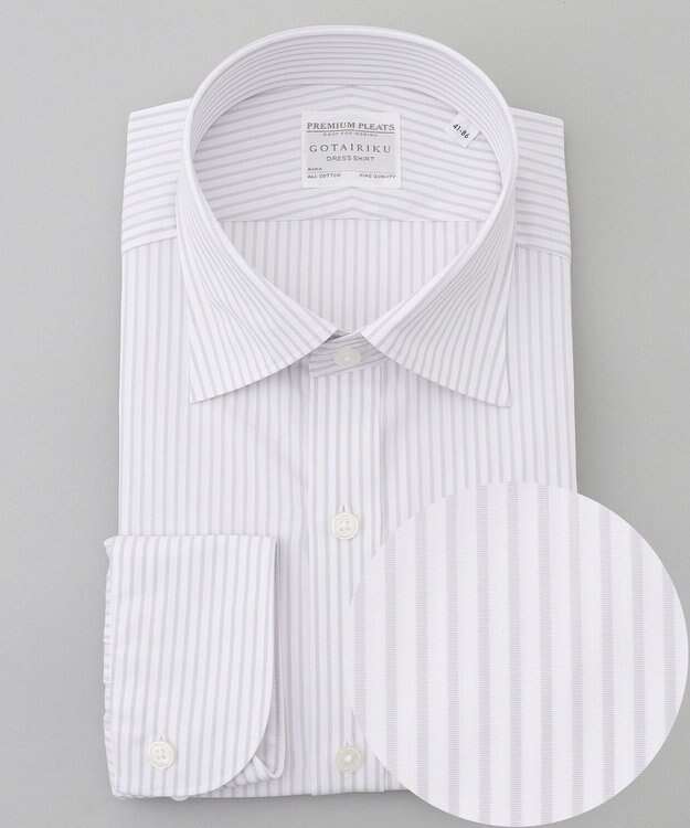 GOTAIRIKU 【形態安定】PREMIUMPLEATS_セミワイドカラー 通年ドレスシャツ（ストライプ） ライトグレーストライプ