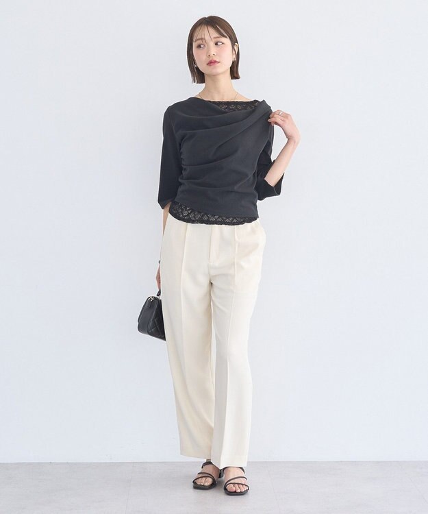 earth music&ecology レースレイヤードドレーププルオーバー Black