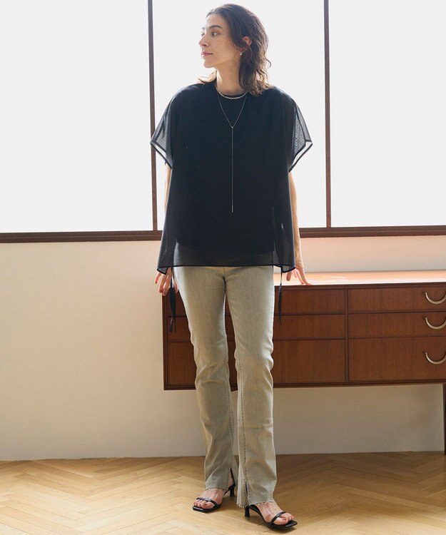 UNFILO 【洗える】シアーレイヤード Tシャツ ブラック