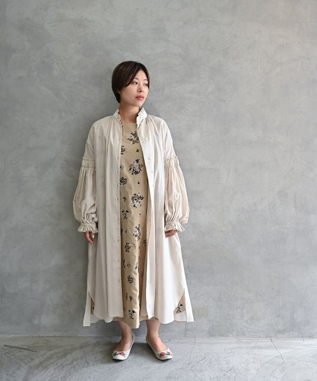 muuc 〈コットン100%強撚糸〉〈2WAY〉〈遠州織物の工場で織られた上質な生地〉〈シースルー〉〈ドライタッチ〉コットンドビーギャザー 羽織り＆ワンピースドレス ベージュ