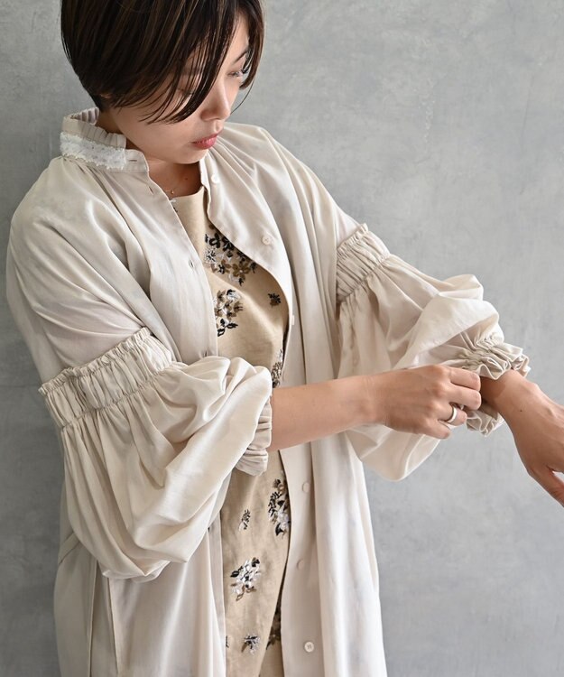 muuc 〈コットン100%強撚糸〉〈2WAY〉〈遠州織物の工場で織られた上質な生地〉〈シースルー〉〈ドライタッチ〉コットンドビーギャザー 羽織り＆ワンピースドレス ベージュ