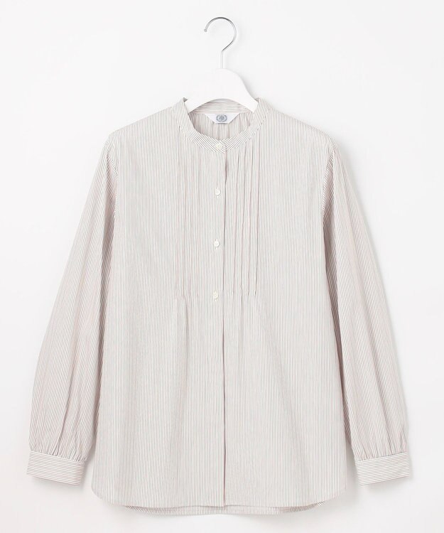 J.PRESS LADIES S 【洗える】BEZコットンナイロン ストライプ ピンタック ブラウス ピンク×ホワイトストライプ系1